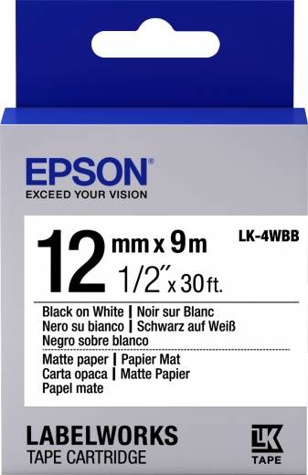 Лента Epson C53S654023 LK-4WBB Матовая лента 12мм, Бел./Черн., 9м